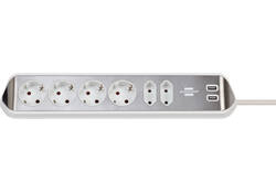 Stekkerdoos Brennenstuhl bureau Estilo 6 voudig inclusief 2 USB 200cm wit/zilver