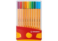 Fineliner STABILO point 88 ColorParade rollerset geel/rood fijn assorti etui à 20 stuks