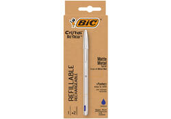 Balpen Bic Cristal Re-new medium blauw blister à 1 balpen + 2 vullingen