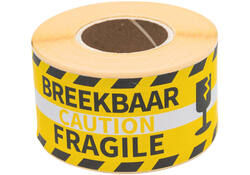 Waarschuwingsetiket Rillprint fragile 46x125mm geel
