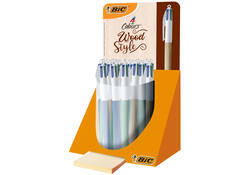 Balpen Bic 4 kleuren wood medium assorti