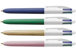 Balpen Bic 4 kleuren wood medium assorti