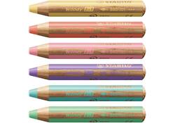 Kleurpotloden STABILO 880 woody inclusief puntenslijper pastel assorti etui à 6 stuks