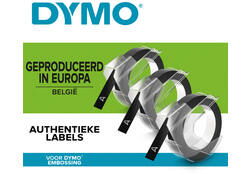 Reliëftape Dymo embossing plastic 9mm zwart op wit
