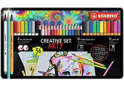 Creative set STABILO 87/3193 Arty assorti metalen etui à 36 stuks