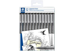 Fineliner Staedtler Pigment 308 zwart set à 12 breedtes