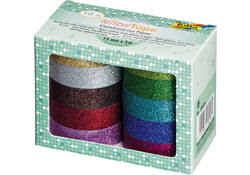 Plakband Folia glitter 5mx15mm 10 stuks 10 kleuren