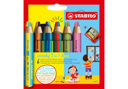 Kleurpotloden STABILO 882 woody 3 in 1 duo inclusief puntenslijper assorti etui 6 à stuks