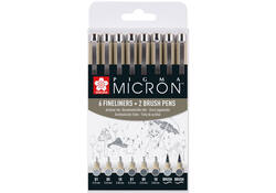 Fineliner en brushpen Sakura Pigma Micron koudgrijs set à 8 stuks assorti