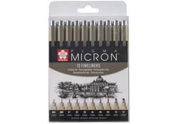 Fineliner Sakura Pigma Micron set à 10 schrijfbreedtes zwart