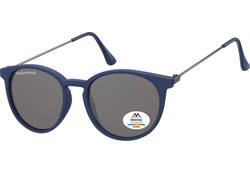 Zonnebril Montana met smoke gepolariseerd rond glas en metalen pootje blauw