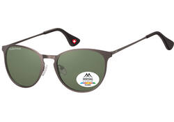 Zonnebril Montana met groen G15 gepolariseerd rond glas staalkleurig