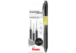 Gelschrijvervulling Pentel LR7 Energel met gratis gelpen medium zwart blister à 3 stuks