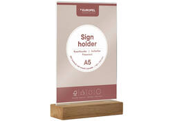 Kaarthouder Europel A5 acryl met houten voet