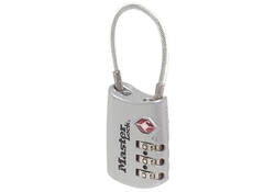Hangslot Masterlock 3-cijfer combinatie TSA met kabel assorti in willekeurige kleur 30mm