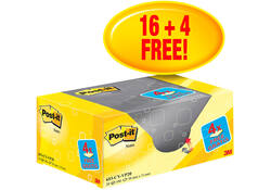 Memoblok 3M Post-it 653 38x51mm geel 16 + 4 gratis