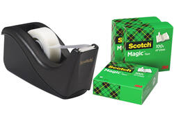 Plakbandhouder Scotch C60 zwart + 4 rollen Magic tape 19mmx33m