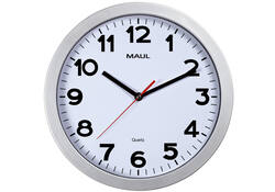 Wandklok MAUL Step Quartz Ø30x5cm kunststof zilver/wit stildraaiend