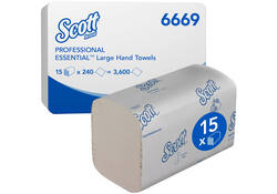 Handdoek Scott Essential i-vouw 1-laags 200x318mm 15x240 vel wit 6669