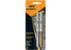 Viltstift Bic Intensity rond permanent fine metallic zilver en goud blister à 2 stuks