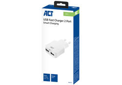 Oplader ACT USB 2 poorts 2.1A 12W wit