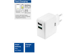 Oplader ACT USB 2 poorts Quickcharge 30W wit