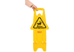 Waarschuwingsbord Rubbermaid tweezijdig meertalig met voet 66cm geel