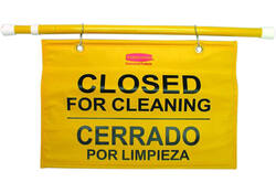 Waarschuwingsvlag hangend meertalig closed for cleaning geel