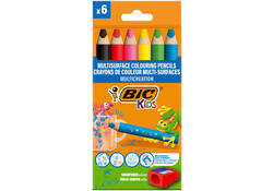 Kleurpotloden BicKids Multi Surface inclusief puntenslijper assorti pak à 6 stuks