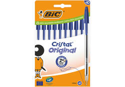Balpen Bic Cristal medium blauw blister à 10 stuks