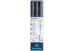 Fineliner Schneider Pictus zwart etui à 3 stuks