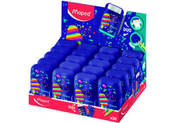 Puntenslijper Maped Pixel Party Connect 2-gaats met gum display à 20 stuks