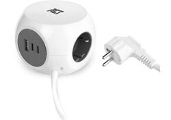 Stekkerblok ACT 3 voudig inclusief 2x USB C/A 1.5 meter wit/grijs