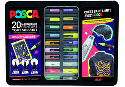 Verfstift Posca Groovy Colours assorti metalen koffer à 20 stuks