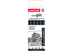 Fineliner Uni-ball Pin ASP008 set à 5 breedtes zwart