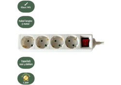 Stekkerdoos BRASQ 4 voudig 3 meter wit
