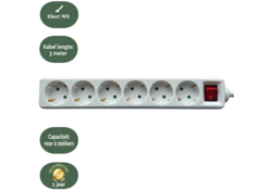 Stekkerdoos BRASQ 6 voudig 3 meter wit