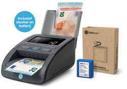 Valsgeld detector Safescan 155-S G2 complete set met oplaadbare batterij en biljetten stacker