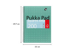 Collegeblok Pukka Jotta A4 ruit 5x5mm 4-gaats 200 pagina's 80gr groen