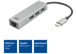 Hub ACT USB-C 3.0 3x USB-A Gigabit ethernet