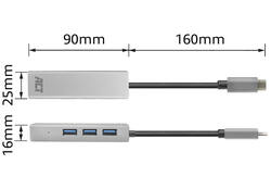 Hub ACT USB-C 3.0 3x USB-A Gigabit ethernet