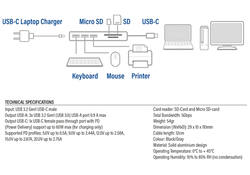 Hub ACT USB-C 3.0, 3x USB-A cardreader PD p-through