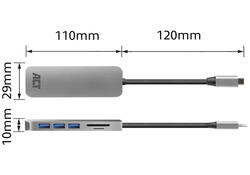 Hub ACT USB-C 3.0, 3x USB-A cardreader PD p-through
