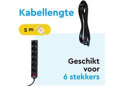 Stekkerdoos BRASQ 6 voudig 5 meter zwart