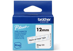 Labeltape Brother P-touch Btag-131 standaard 12mm zwart op transparant