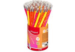 Grafietpotlood Maped Neon met gum pot à 72 stuks assorti