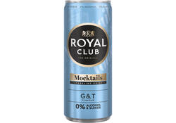 Mocktails Royal Club gin tonic 0% suiker en alcohol blik 250 ml