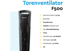Torenventilator BRASQ F500 H79cm zwart