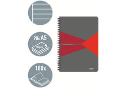 Notitieboek Leitz Office A5 lijn 180 pagina's 80gr grijs rood