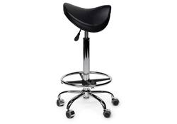 Zadelkruk Office Premium hoog met voetring harde wielen zw